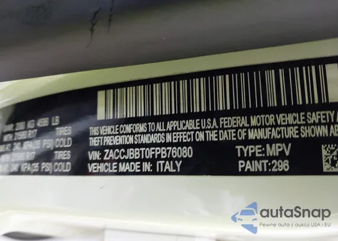 2015 Jeep Renegade Latitude из США, поврежденный, VIN ZACCJBBT0FPB76080